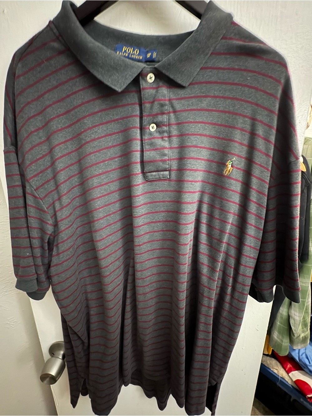 Polo by Ralph Lauren Gray Polo with Burgundy Stripes